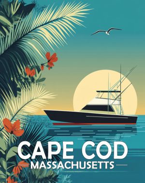 Cape Cod, Massachusetts  Souvenir Art Print - Yacht at Sunrise