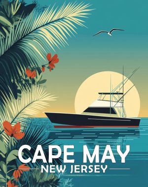Cape May, New Jersey  Souvenir Art Print - Yacht at Sunrise