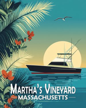 Martha's Vinyard, Massachusetts  Souvenir Art Print - Yacht at Sunrise