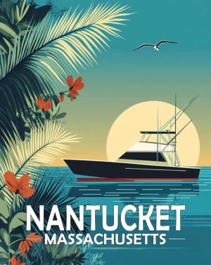 Nantucket, Massachusetts  Souvenir Art Print - Yacht at Sunrise