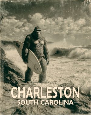 Charleston, Noth Carolina  Souvenir Art Print - Bigfoot Surfer Dude