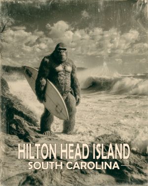 Hilton Head Island, South Carolina  Souvenir Art Print - Bigfoot Surfer Dude