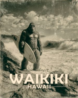 Waikiki, Hawaii  Souvenir Art Print - Bigfoot Surfer Dude