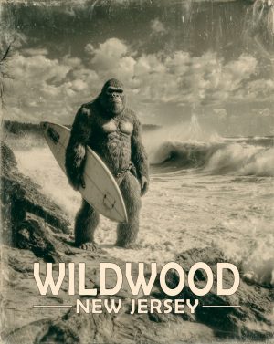 Wildwood, New Jersey  Souvenir Art Print - Bigfoot Surfer Dude