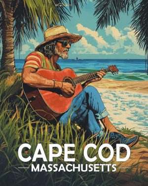 Cape Cod, Massachusetts  Souvenir Art Print - Old Surfer Dude Playing Guitar