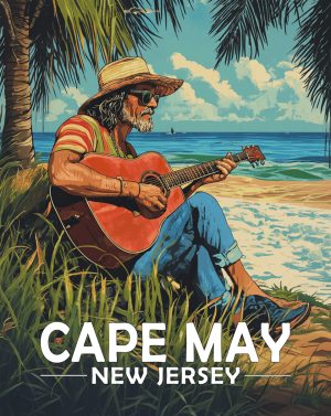 Cape May, New Jersey  Souvenir Art Print - Old Surfer Dude Playing Guitar