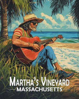 Martha's Vinyard, Massachusetts  Souvenir Art Print - Old Surfer Dude Playing Guitar