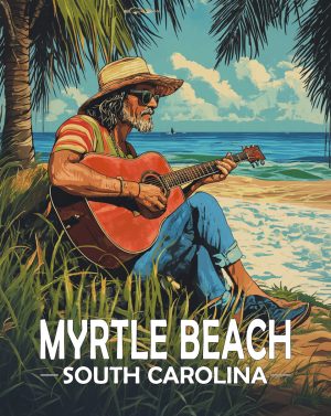 Myrtle Beach, South Carolina  Souvenir Art Print - Old Surfer Dude Playing Guitar