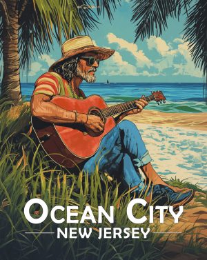 Ocean City, New Jersey  Souvenir Art Print - Old Surfer Dude Playing Guitar