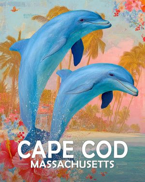 Cape Cod, Massachusetts  Souvenir Art Print - Pair of Dolphins Jumping