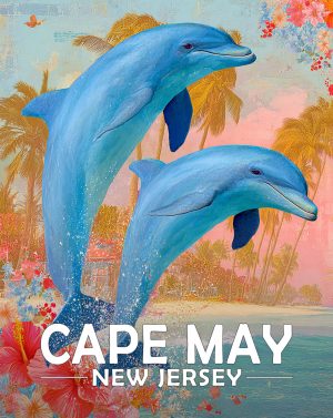Cape May, New Jersey  Souvenir Art Print - Pair of Dolphins Jumping