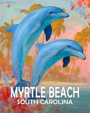 Myrtle Beach, South Carolina  Souvenir Art Print - Pair of Dolphins Jumping