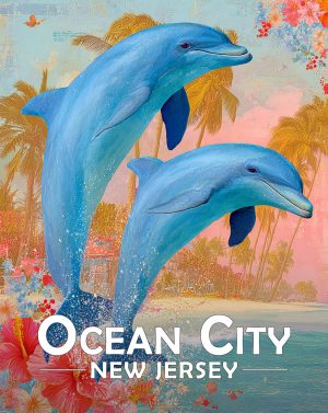 Ocean City, New Jersey  Souvenir Art Print - Pair of Dolphins Jumping