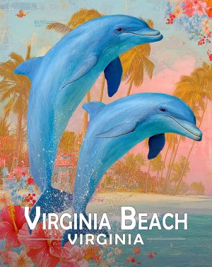 Virginia Beach, Virginia  Souvenir Art Print - Pair of Dolphins Jumping