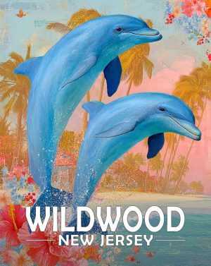 Wildwood, New Jersey  Souvenir Art Print - Pair of Dolphins Jumping