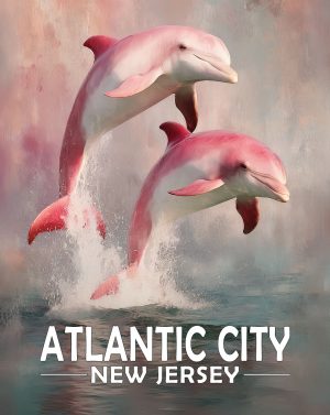 Atlantic City, New Jersey  Souvenir Art Print - Pair of Pink Dolphins Jumping