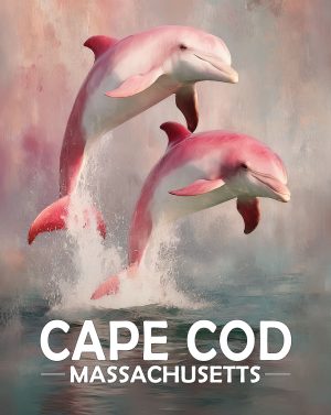 Cape Cod, Massachusetts  Souvenir Art Print - Pair of Pink Dolphins Jumping