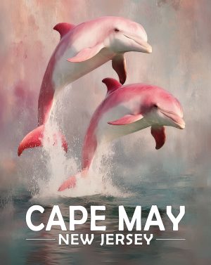 Cape May, New Jersey  Souvenir Art Print - Pair of Pink Dolphins Jumping