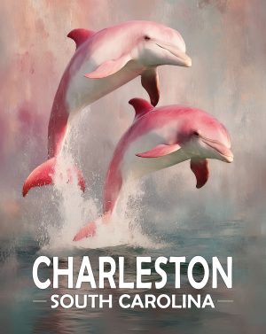 Charleston, Noth Carolina  Souvenir Art Print - Pair of Pink Dolphins Jumping