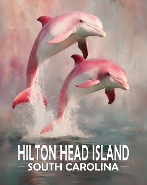 Hilton Head Island, South Carolina  Souvenir Art Print - Pair of Pink Dolphins Jumping