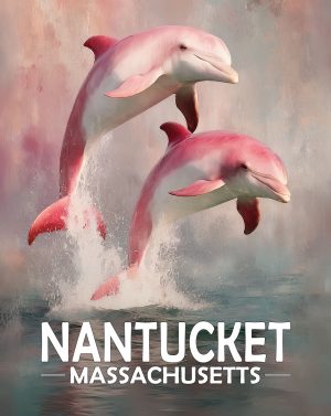 Nantucket, Massachusetts  Souvenir Art Print - Pair of Pink Dolphins Jumping