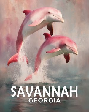 Savannah, Georgia  Souvenir Art Print - Pair of Pink Dolphins Jumping