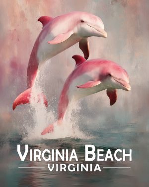 Virginia Beach, Virginia  Souvenir Art Print - Pair of Pink Dolphins Jumping