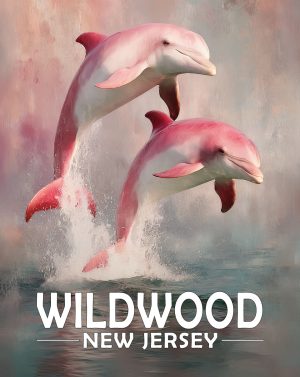 Wildwood, New Jersey  Souvenir Art Print - Pair of Pink Dolphins Jumping