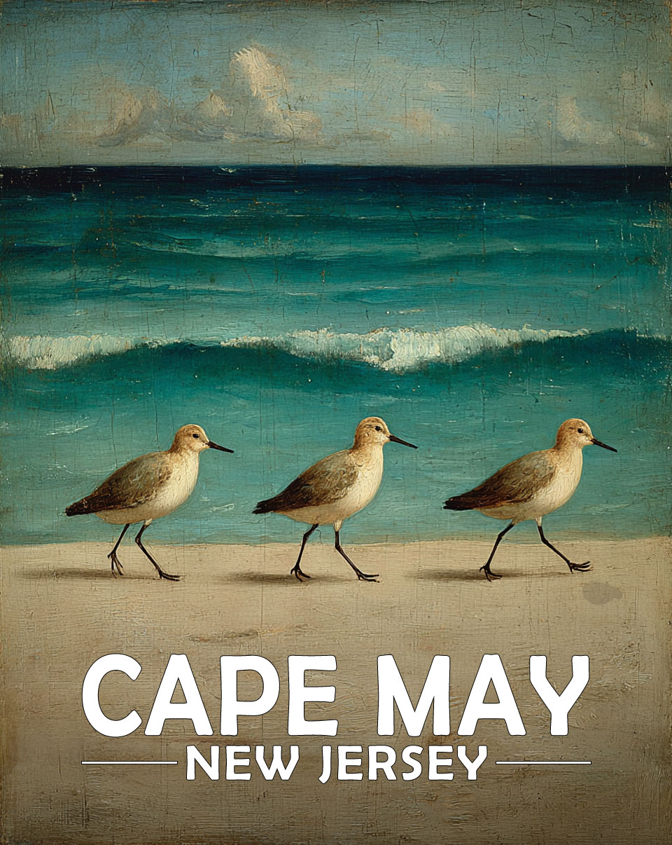Cape May, New Jersey  Souvenir Art Print - Vintage Sandpipers