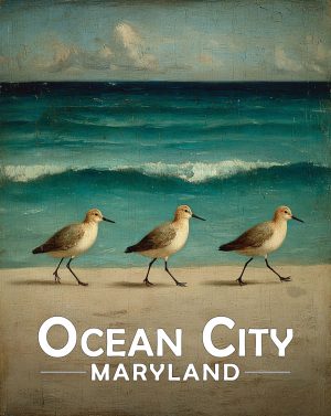 Ocean City, Maryland  Souvenir Art Print - Vintage Sandpipers