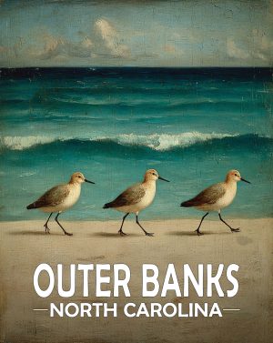 Outer Banks, North Carolina  Souvenir Art Print - Vintage Sandpipers