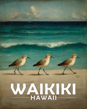 Waikiki, Hawaii  Souvenir Art Print - Vintage Sandpipers