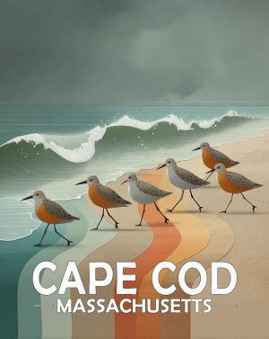 Cape Cod, Massachusetts  Souvenir Art Print - Stylized Sandpipers on Beach