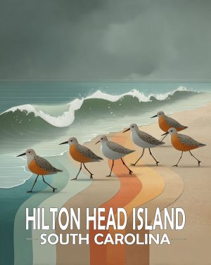 Hilton Head Island, South Carolina  Souvenir Art Print - Stylized Sandpipers on Beach