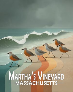 Martha's Vinyard, Massachusetts  Souvenir Art Print - Stylized Sandpipers on Beach