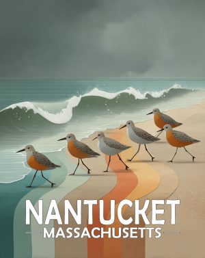 Nantucket, Massachusetts  Souvenir Art Print - Stylized Sandpipers on Beach
