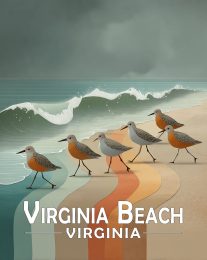 Virginia Beach, Virginia  Souvenir Art Print - Stylized Sandpipers on Beach