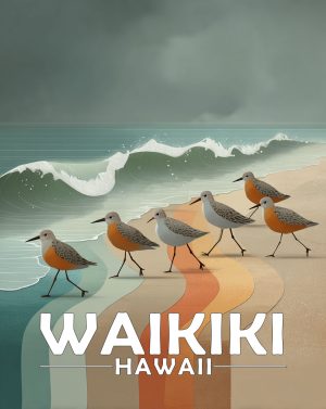 Waikiki, Hawaii  Souvenir Art Print - Stylized Sandpipers on Beach