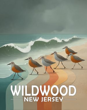 Wildwood, New Jersey  Souvenir Art Print - Stylized Sandpipers on Beach