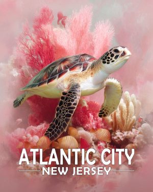 Atlantic City, New Jersey  Souvenir Art Print - Curious Sea Turtle