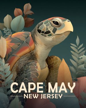 Cape May, New Jersey  Souvenir Art Print - Antique Vintage Style Sea Turtle
