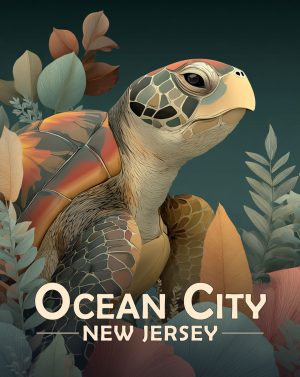 Ocean City, New Jersey  Souvenir Art Print - Antique Vintage Style Sea Turtle