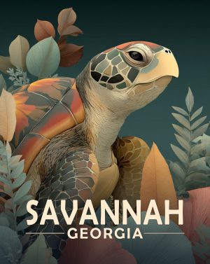 Savannah, Georgia  Souvenir Art Print - Antique Vintage Style Sea Turtle