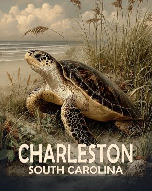 Charleston, Noth Carolina  Souvenir Art Print - Colorful Sea Turtle