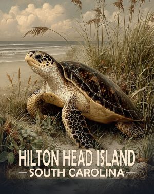 Hilton Head Island, South Carolina  Souvenir Art Print - Colorful Sea Turtle