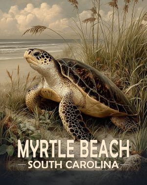 Myrtle Beach, South Carolina  Souvenir Art Print - Colorful Sea Turtle