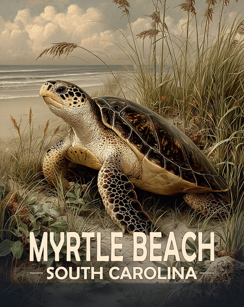 Myrtle Beach, South Carolina Souvenir Art Print - Colorful Sea Turtle