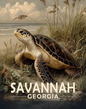 Savannah, Georgia  Souvenir Art Print - Colorful Sea Turtle