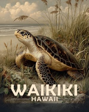 Waikiki, Hawaii  Souvenir Art Print - Colorful Sea Turtle