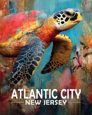 Atlantic City, New Jersey  Souvenir Art Print - Full Moon Rising on the Coast